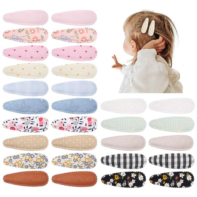 30 PCS Girl Hair Clips Floral Print Toddler Hair Clips 2.2in Non Slip Wrapped Snap Hairpins for Kids Barrettes Hair Accessories for Baby Toddler Girls