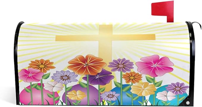ALAZA WOOR Happy Easter Egg and Cross Magnetic Mailbox Cover MailWraps Garden Yard Home Decor for Outside Oversized-25.5" x20.8"