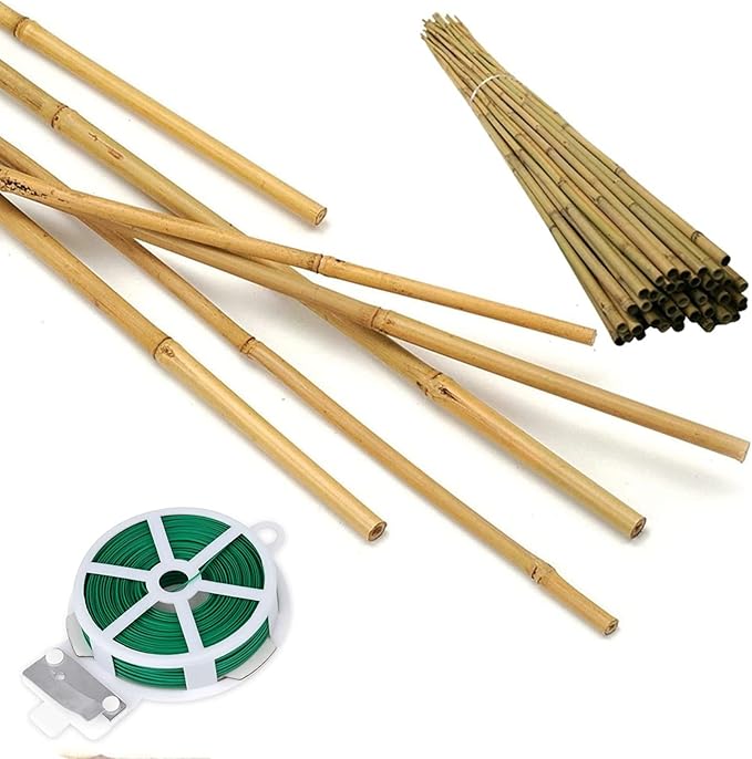 50 Pack 8ft Bamboo Plant Stakes for Wood Garden Sticks，Wooden Plant Supports，Bamboos，Bamboo Trellis，Crafts, More Size Choices 8"/12"/16"//2'/3'/4'/5'/6'/8'