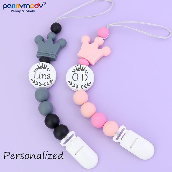 Custom Baby Pacifier Holder Clip with Name, Personalized Name Pacifier Clip for Boys and Girls Fits for Most Pacifiers (Pink)