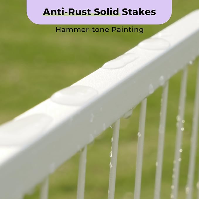 SunsGrove Garden Fence with Gate, 32 in(H) x 17.8 ft(L) 8 Panels Heavy Duty Metal Animal Barrier Fence for Yard, Suitable for Indoor or Outdoor Dog Pet Fence, Garden Fence Border, White