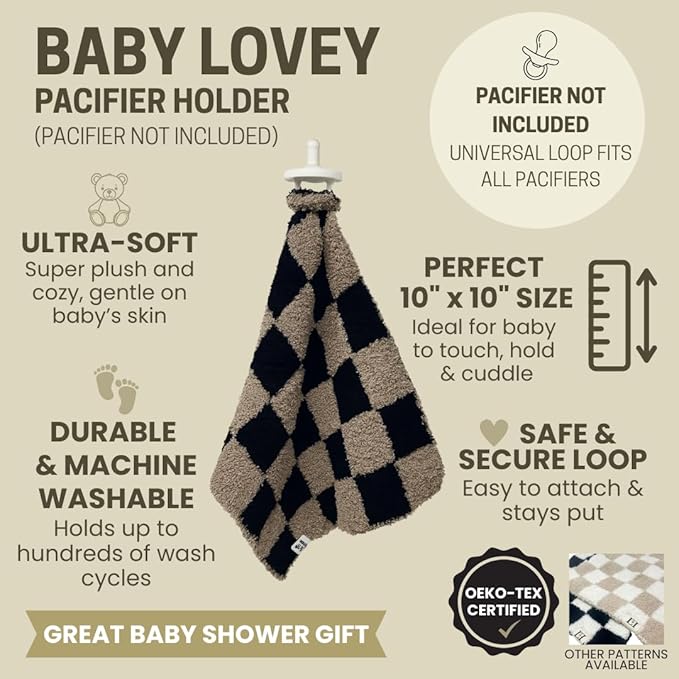 L+L USA Retro Flower Baby Lovey Pacifier/Teether Holder 10"x10" - DreamSoft Plush Fluffy Cuddly Soothie Reversible Mini Comfort Blanket - Cute Newborn Gift Essential Babies Boys Girls (Pink/White)