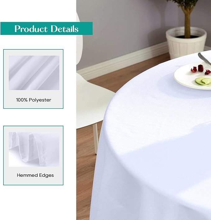 Surmente 132 inch Round tablecloths -5 Pack White Round Table Cloths, Polyester Fabric Table Covers for Weddings, Banquets, or Restaurants