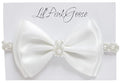 0-12 Newborn Baby Baptism Pearl Headband or Clip with Bow in WHITE Christening Headband with Satin Bow, Pearl Rhinestone Band (Off White(1 Year&up), 1 Count (Pack of 1))