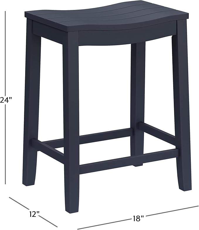 Hillsdale Fiddler Wood Backless Counter Height Stool with Saddle-Style Seat, Navy