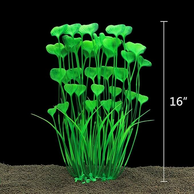 ALEGI Fish Tank Decorations Plastic Plants Large,Aquarium Artificial Plants Decoration Ornament Safe for All Fish-16 inch 2Pcs (Green 2 pcs)
