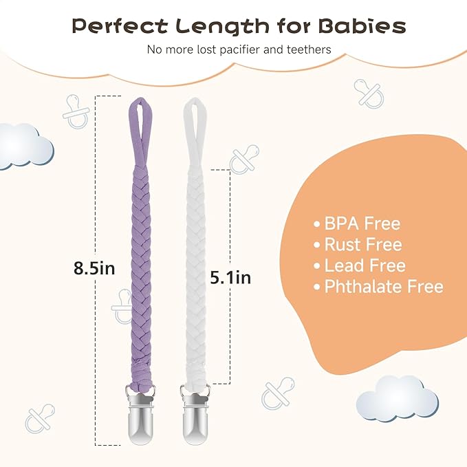 POKIPAW Pacifier Clip for Boys and Girls 6 Pack Baby Pacifier Holder Leash 100% Handmade Braided Fits All Pacifiers & Teething Toys Modern Unisex Baby Gift (Charming Pastels)