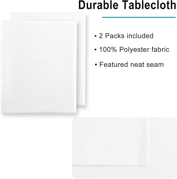 Hiasan 2 Pieces White Square Tablecloth - Waterproof and Spillproof Restaurant Washable Polyester Table Cloth for Dining Room, 30 x 30 Inch