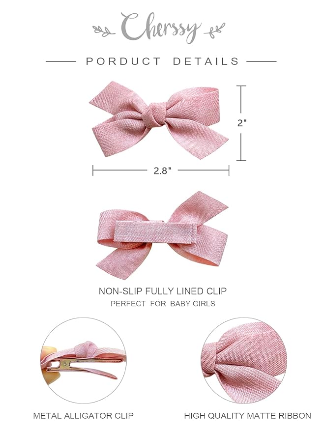 Baby Girls Hair Bows Clips, 10pcs Boutiques Barrettes Fully Lined Alligator Clips Hair Accessories for Infants Toddlers Fine Hair by Cherssy