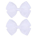 Tiny 3 Inch Organza Double Hair Bow Clips - Lined Boutique Alligator Hairpin for Baby Girls, Toddlers, and Little Teens - Kids Barrettes Set of 2 Small Stylish (White)