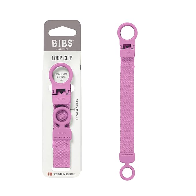 BIBS Loop Pacifier Clip - Sleek, Secure One-Handed Operation, Fits All BIBS and Most Brands, Machine Washable, Slim Profile for Comfort, Ages 0+ - Bubblegum