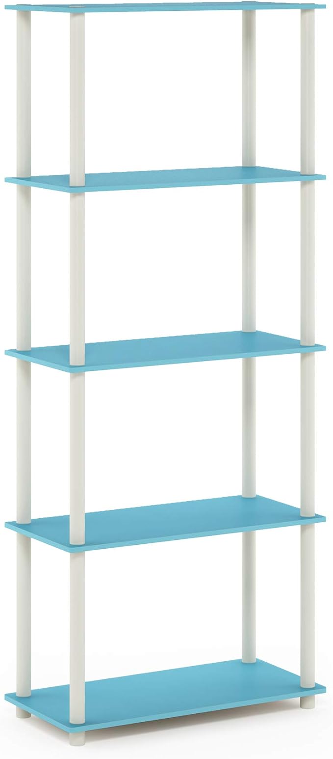 Furinno Turn-N-Tube 5-Tier Multipurpose Shelf / Display Rack / Storage Shelf / Bookshelf, Round Tubes, Light Blue/White