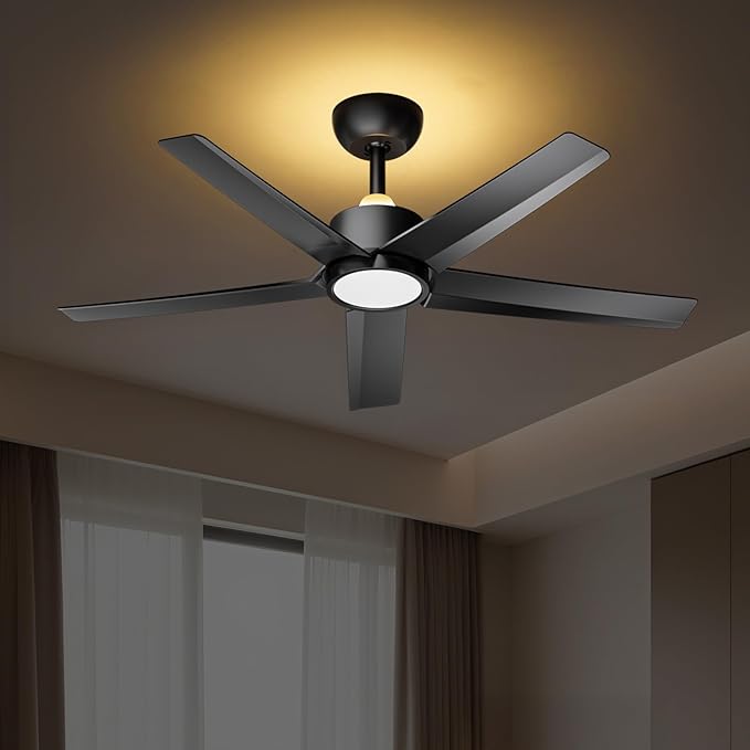 ocioc Ceiling Fans with Lights and Remote,44 Inch Black Ceiling Fan with Nightlight,6 Speeds,3000–6500K Dimmable,Quiet Reversible DC Motor,Modern Ceiling Fan for Bedroom Living Room Patio