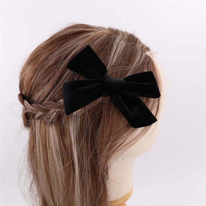 Vintage Velvet Bow Hair Clips for Baby Girl Kids Women Fall Velvet Christmas Hair Bows Barrettes Accessories (2 pcs Black)