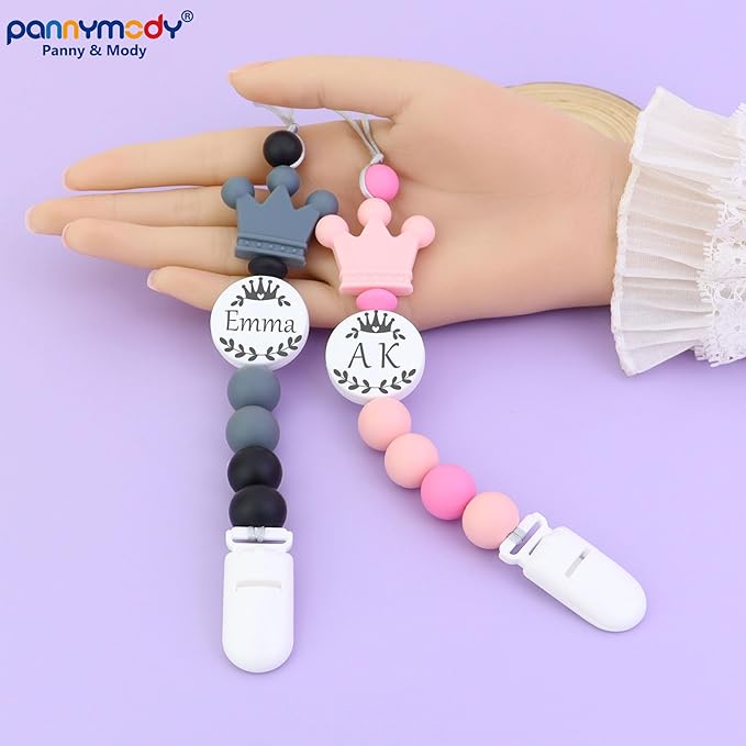 Custom Baby Pacifier Holder Clip with Name, Personalized Name Pacifier Clip for Boys and Girls Fits for Most Pacifiers (Pink)