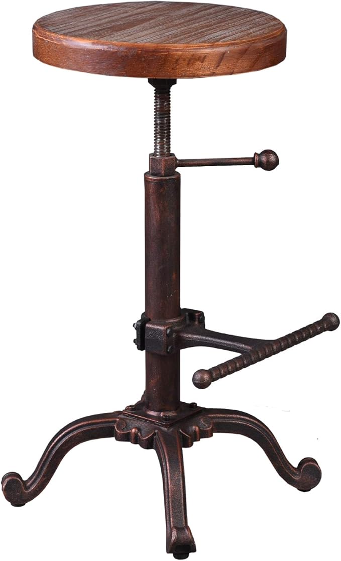 Topower Industrial Retro Vintage Farm Wooden Tractor Stool Kitchen Swivel Height Adjustable bar Stool (Copper)