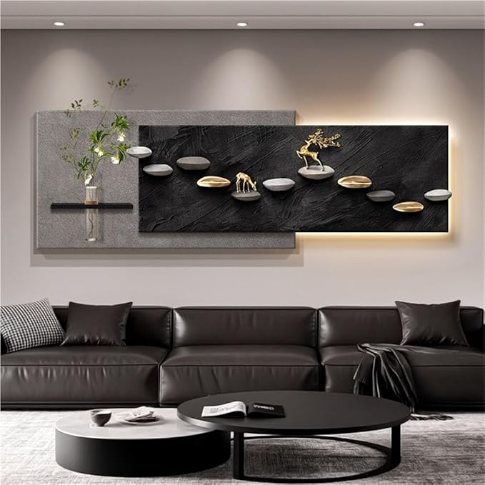 3D Sandstone Texture LED Wall Art with Vase, Plug-in Auspicious Modern Meditation Wall Hanging Sculpture, Minimalism Artwork Decor for Living Room Bedroom Meditation Space(B,100x33cm)