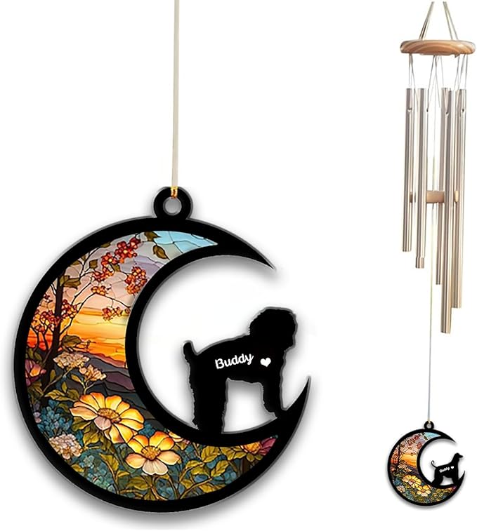 Schnoodle Sun Catcher Wind Chime, Custom Sunflower Suncatcher Dog Memorial Wind Chime, Dog Loss Gift, Dog Sympathy Gift, Pet Loss Suncatcher, Outdoor Garden Decor