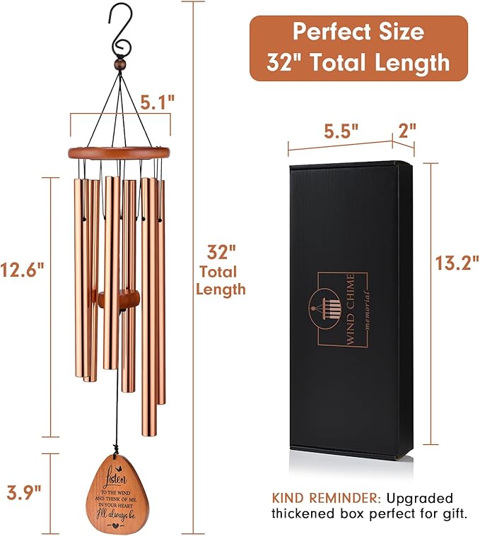 Memorial Wind Chimes Gifts, Sympathy Wind Chimes, Sympathy Gifts for Loss of Loved One, Bereavement Gift Baskets, Home Decor Outdoor Garden, Soothing Melodic Tones for Grieving Hearts