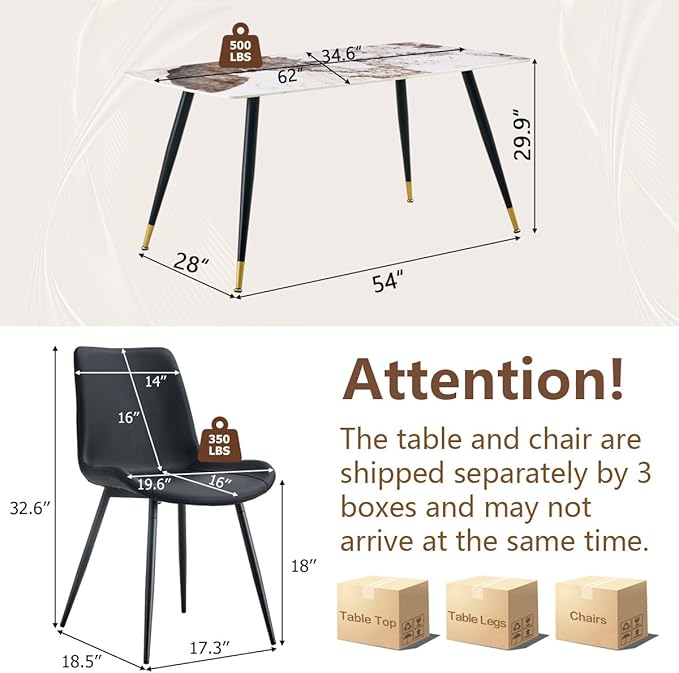 7 Piece Modern Dining Set, 62'' Sintered Stone Dinner Table for 6, 6 Chairs, Easy to Assemble