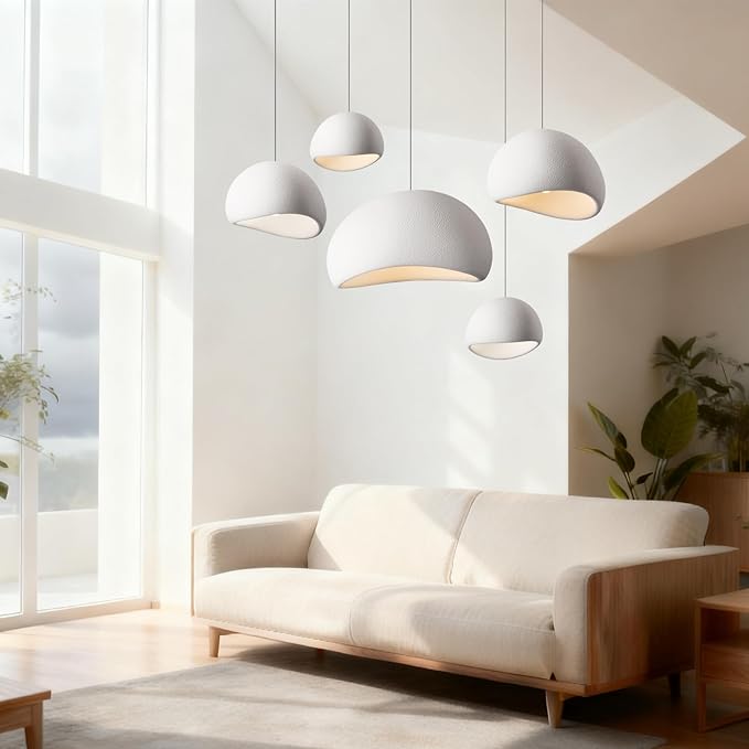 50CM White Modern Pendant Lights,Adjustable Hanging Light Fixtures,Japanese Hanging Lamp,Japandi Chandelier Light,Island Lights for Kitchen (White, 50cm/19.7in)