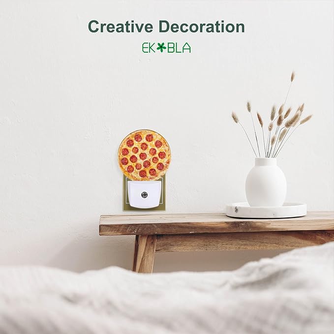 EKOBLA Pizza Plug-in Night Light, Cheese & Sausage Food Pattern LED Nightlight with Auto Sensor for Teens Room & Novelty Gift