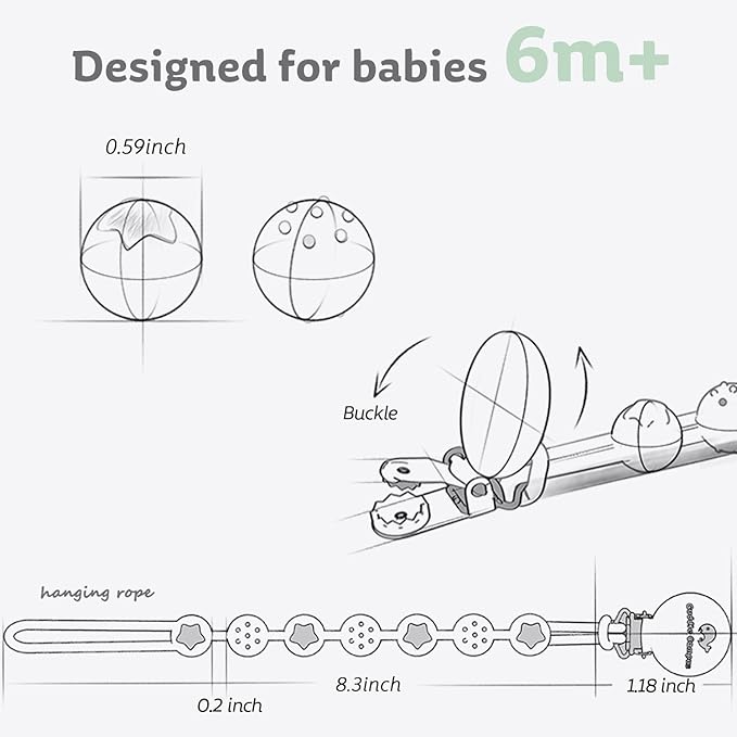 Cuddle Campus Silicone Pacifier Clip Holder with One Piece Design,Soft Flexible Binky Clips with Texture for Baby Boy and Girl Pack of 5 (6m+)