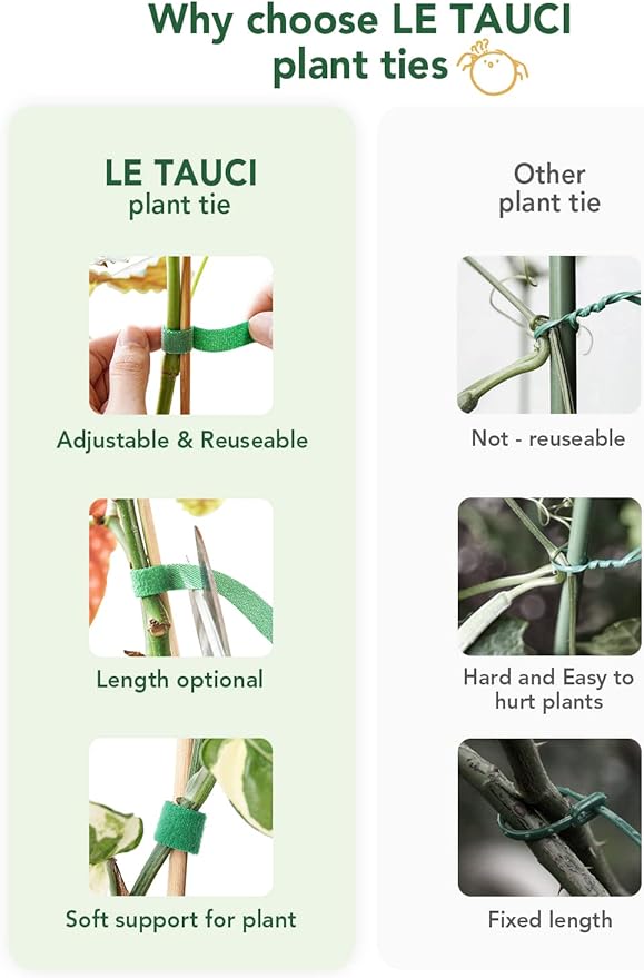 LE TAUCI Plant Ties, Garden Tape for Plant, Reusable Adjustable Thicker Support for Growing, Strong Grip, Tomato Vines Indoor Outdoor, 50 ft x 0.47 Inch, 1 roll, Green