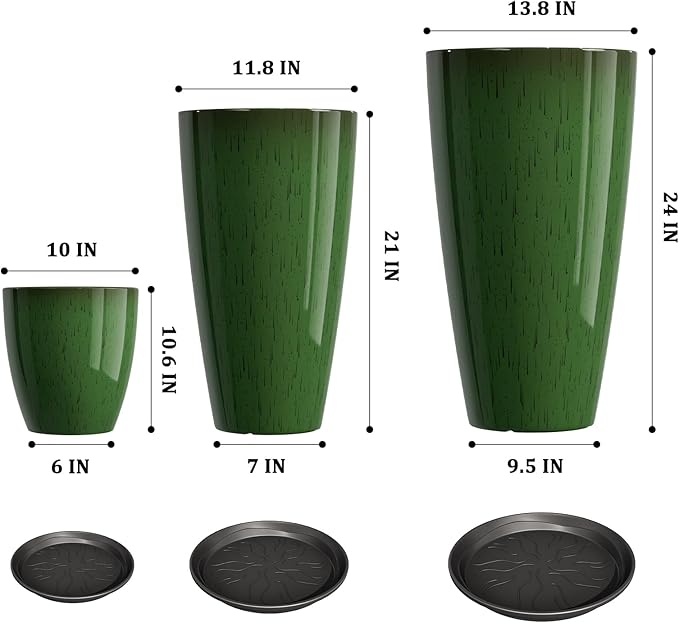 QCQHDU 24,21,11 inch Large Planters with Drainage Hole & Saucer, Set of 3 Plant Pots Tall Planter for Indoor & Outdoor Plants Home Modern Decor
