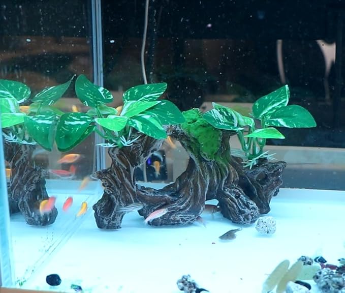 Fish Tank Decorations Artifical Driftwood Cave Aquarium Decor Ornaments Silk Aquarium Plants for Betta Fish Tank Accessories