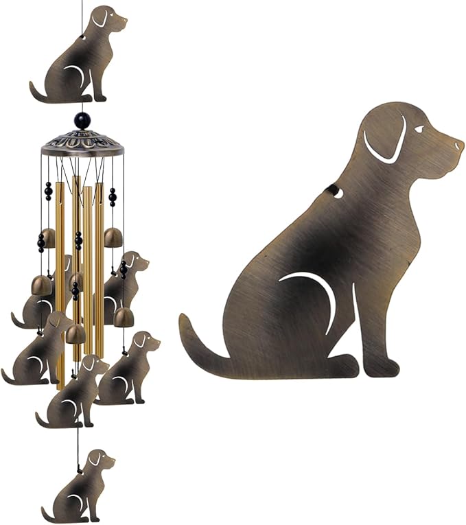 Garden Dog Wind Chimes Outdoor Indoor Decor - with 4 Tubes 7 Dogs Wind Chime, Mobile Romantic Dogs Wind Catcher, Bronze Dogs Wind Bells for Home, Mom Gifts, Balcony, Tree, Festival, Garden Decoration