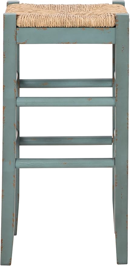 Signature Design by Ashley Mirimyn Farmhouse 29.5" Bar Height Bar Stool with Woven Wicker Seats, 2 Count, Green & Light Brown