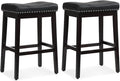 Athena Collection Counter Height Bar Stools Set of 2, 29.5 Inches Backless Saddle Bar Stools with Leather Upholstered and Nailhead Trim, Barstools for Counter, Kitchen Island, Dining Room, Black