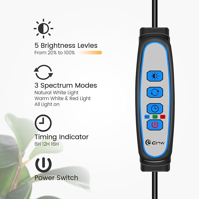Garpsen Grow Lights for Indoor Plants, Full Spectrum LED Plant Light with Stand, 3 Color Modes Floor Grow Lamp with Timer 6/12/16H, 5 Dimmable Levels, 67'' Adjustable Height for Large Plants
