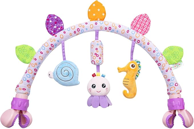Caterbee Travel Arch Bassinet Toys for Baby Hanging on Stroller, Crib & Pram. Activity Toy bar for Baby Bouncer(Purle)