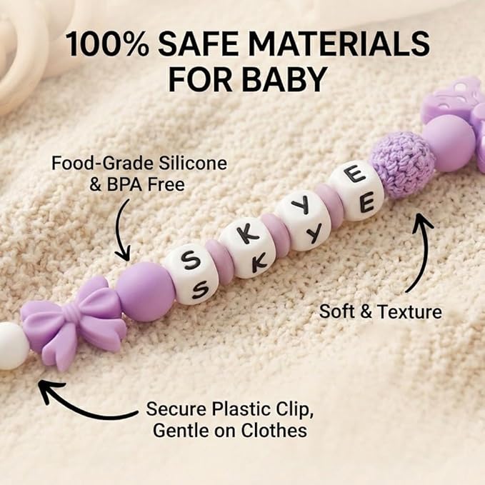 Personalized Name Pacifier Clips Nipples Holder Chain,Custom Baby Name Accessories Newborn Boy Girl Pacifier Clip(Pink)