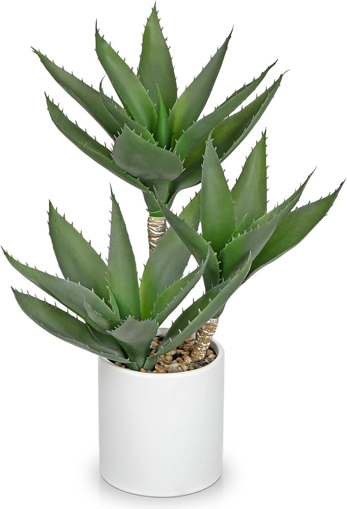 Hollyone Large Artificial Agave Plants Fake Three-Head Agave Succulent Plant Potted 17" Faux Plant Succulent Aloe Vera Plants Indoor for Desk Modern Home Decor