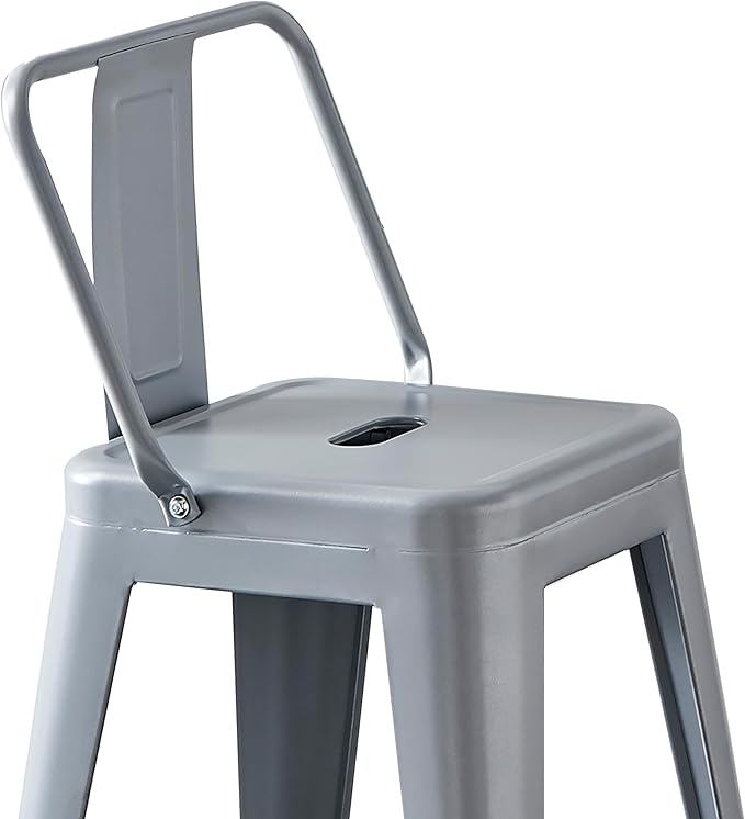 AC Pacific 24” Metal Barstool Set of 2 – Country Rustic Style with Low Back, Lightweight & Sturdy Build, Easy Assembly – Matte Silver