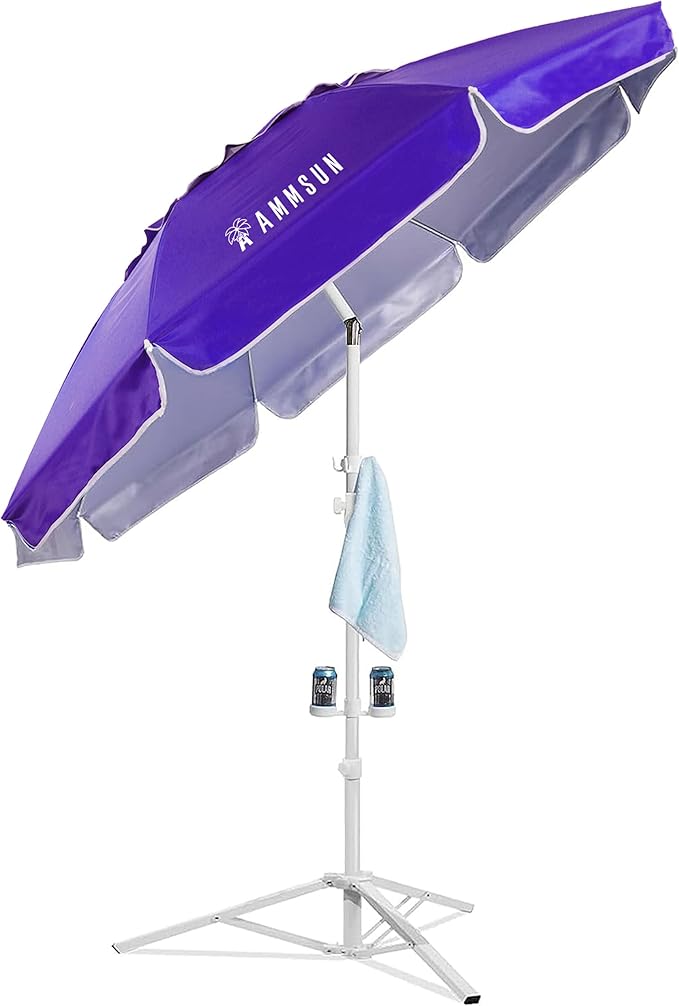 AMMSUN Shade Umbrella, Premium Portable Umbrella with Stand, 6.5ft Lightweight Free Standing Canopy for Sporting Games, Adjustable Instant Sun Protection and Easy to Carry, Purple