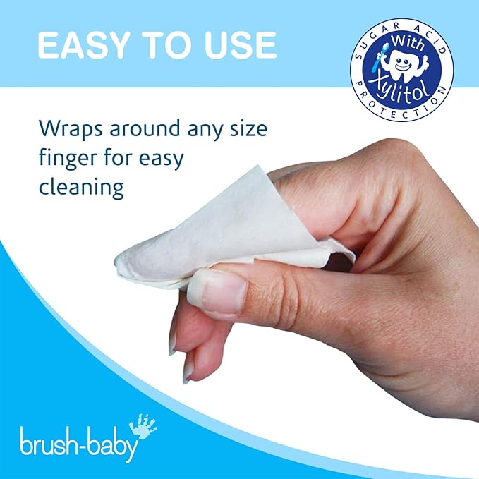 Brush Baby Teething Relief Dental Wipes for Ages 0-Toddler - Naturally Eliminate Teething Pain, Prevent Tooth Decay and Sour Milk Breath - 28 Finger Wipes (2-Pack)