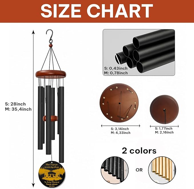 Personalized Memorial Wind Chime – “What I’d Give for One More Day with You” Custom Name & Years – Sympathy Gift for Family, Friends – Memorial Windchimes for Loss of Loved One – Remembrance Décor