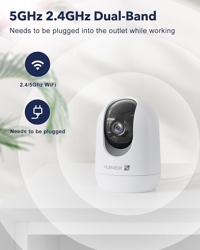 MUBVIEW Cameras for Home Security, 2.4/5GHz WiFi 2K Indoor Wired Se2.curity Baby/Pet Camera with Phone App, Night Vision, 24/7 Record, 2-Way Audio, Motion Tracking, Cloud Storage
