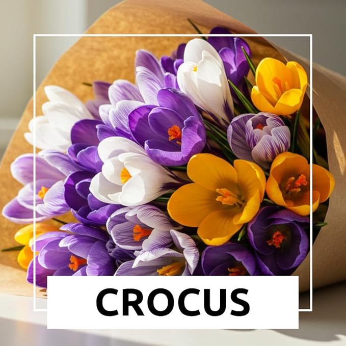 100 Bulbs - Mixed Crocus Bulbs for Planting - Purple, White & Yellow Perennial Flowers for Fall Planting, Early Spring Blooms, Pollinator-Friendly, Non-GMO Garden Bulbs