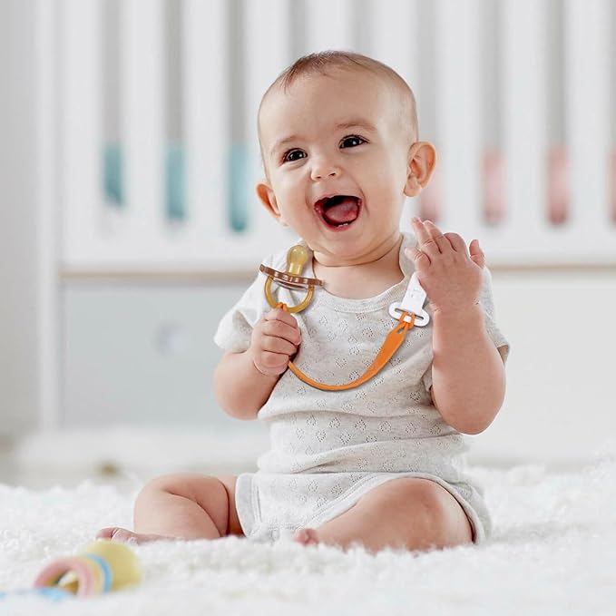 One Piece Design Silicone Pacifier Clip Holder for Baby Boys and Girls,Pack of 4 Flexible Paci Leash,Binky Clips,Newborn Essentials (Sun & Cloud & Rainbow, Yellow)