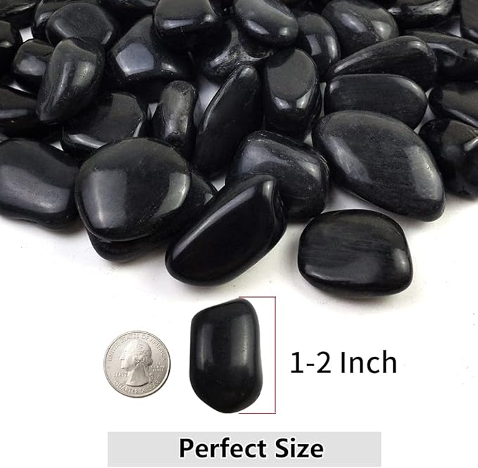 20lbs Black Pebbles for Plants, 1-2 Inch High Polished Natural River Rocks for Landscaping, Decorative Stones Vase Filler Fish Tank Aquariums Garden Outdoor and Indoor DIY
