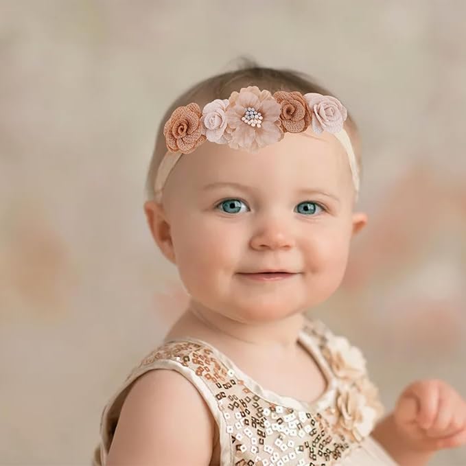 cherrboll 3pcs Baby Girl Headbands Flowers, Super Soft & Stretchy Nylon Floral Hairbands for Newborn Toddler