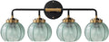 4-Lights Bathroom Light fixtures Glass Vanity Light Green Bathroom Sconce Mid Century Modern Wall Lamp,Black Gold Art Deco Vanity Light for Over Mirror Bedroom Hallway Dining Room