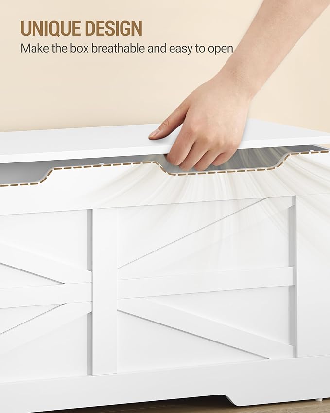 47.2" Storage Chest, Extra Large Storage Trunk with 2 Safety Hinges, Wooden Box Bench, Lift-Top Organizer Chest, Shoe Bench for Entryway, Bedroom, Living Room, White SB13403X