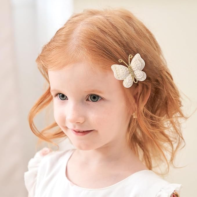 2 Pcs Butterfly Hair Bow Girl, Beige Kid's Cute Hair Clips Barrettes Accessories for Infants Toddlers Baby Kids Fine Hair