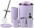 CERBIOR Bathroom Accessories Set 6 Piece Bath Ensemble Includes Soap Dispenser, Toothbrush Holder, Toothbrush Cup, Soap Dish for Decorative Countertop and Housewarming Gift (Purple)